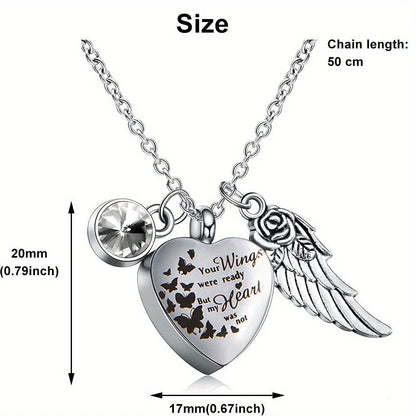 Angel Heart Wings Ashes Keepsake Cremation Memorial Urn Necklace
