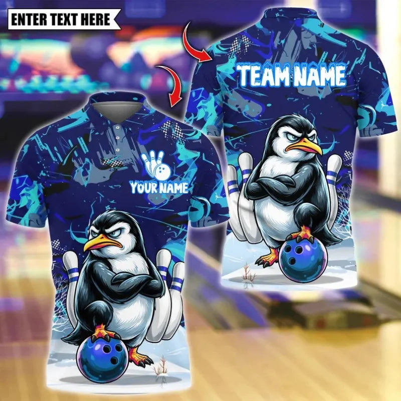Men's Custom Name Tough Penguin Bowling Polo Shirt