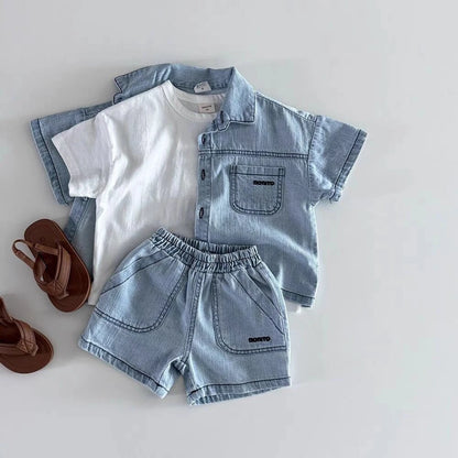 Toddler & Baby Unisex Denim Short Sleeve Shirt & Shorts Set
