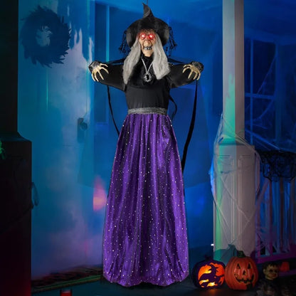 47" Animated Hanging Witch Halloween Prop with Sound Activation & LED Eyes