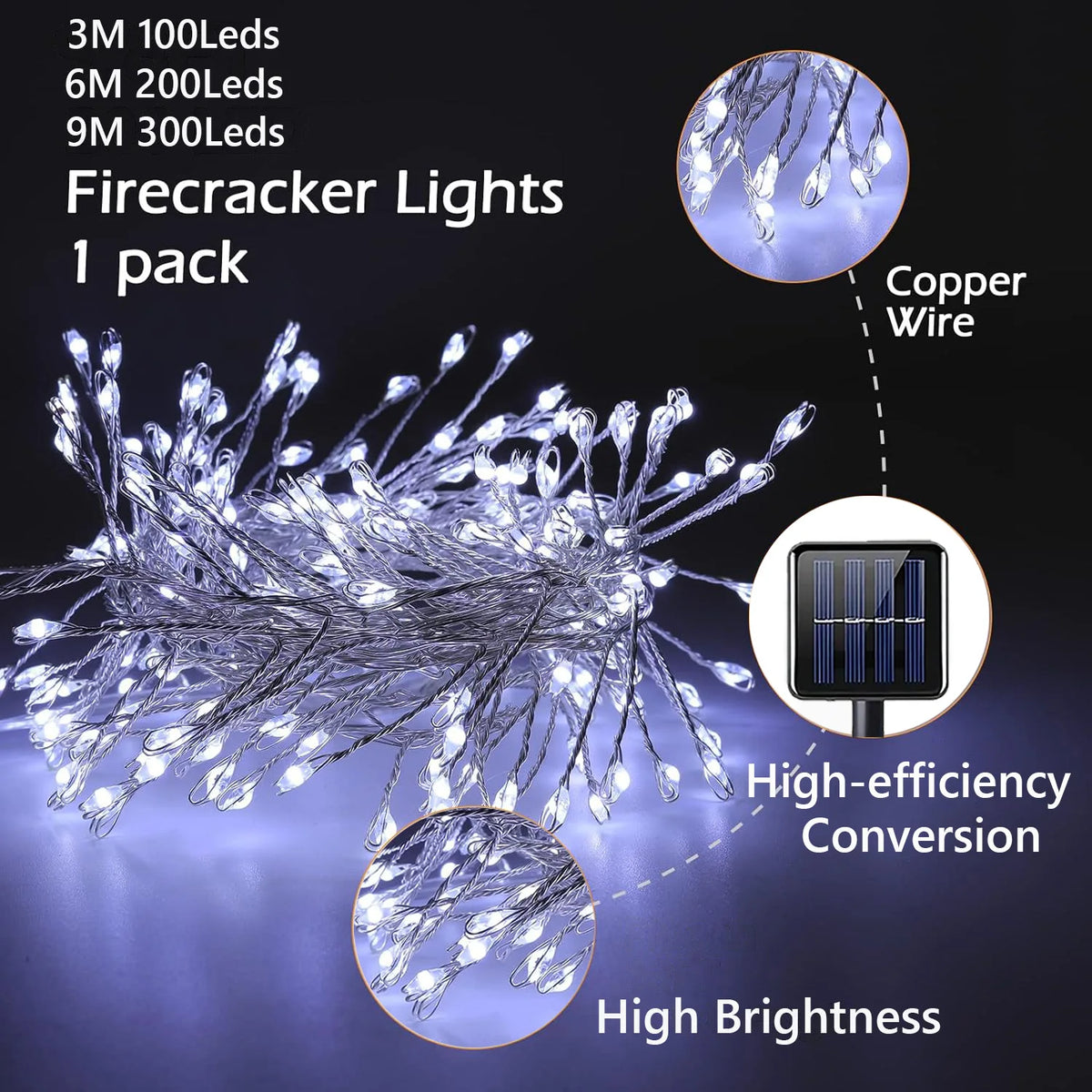 Solar LED Firecracker String Fairy Lights