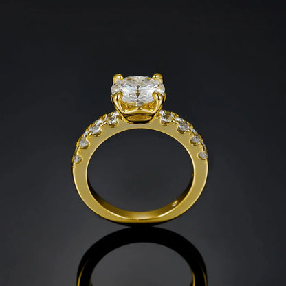S925 Sterling Silver Round Cut Moissanite Engagement Ring – 3.5CT Golden Accent