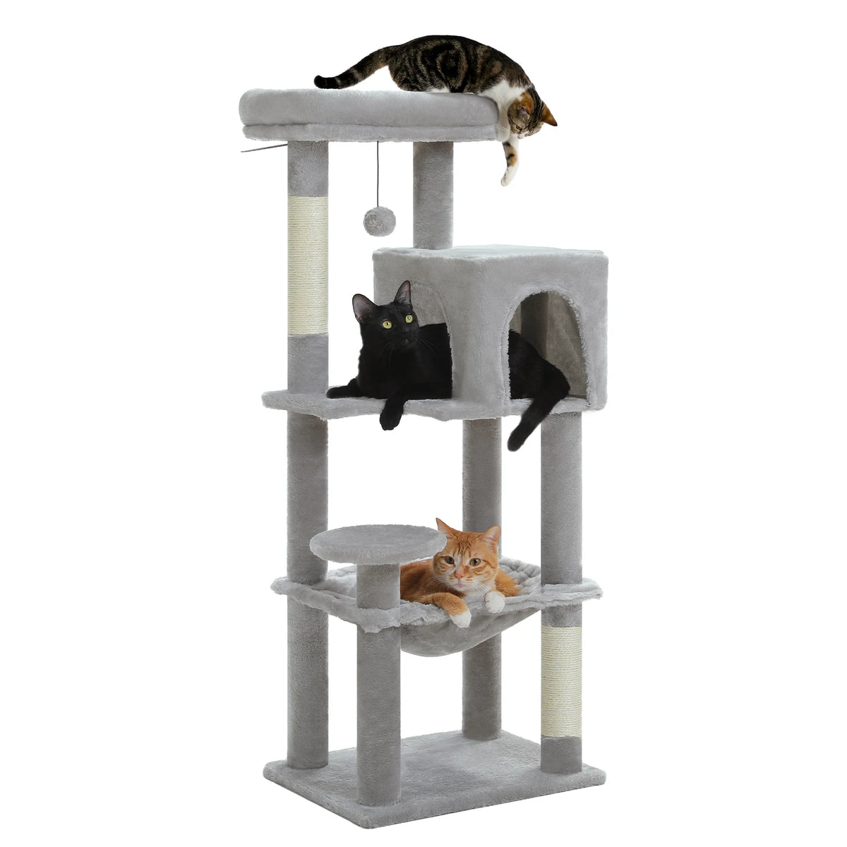PEQULTI 5-Level Cat Tree Tower (113 cm) with Sisal Scratching Posts, Condo & Hammock