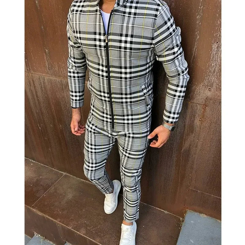 2-pce Checkered Sports Shirt & Jogging Clothes