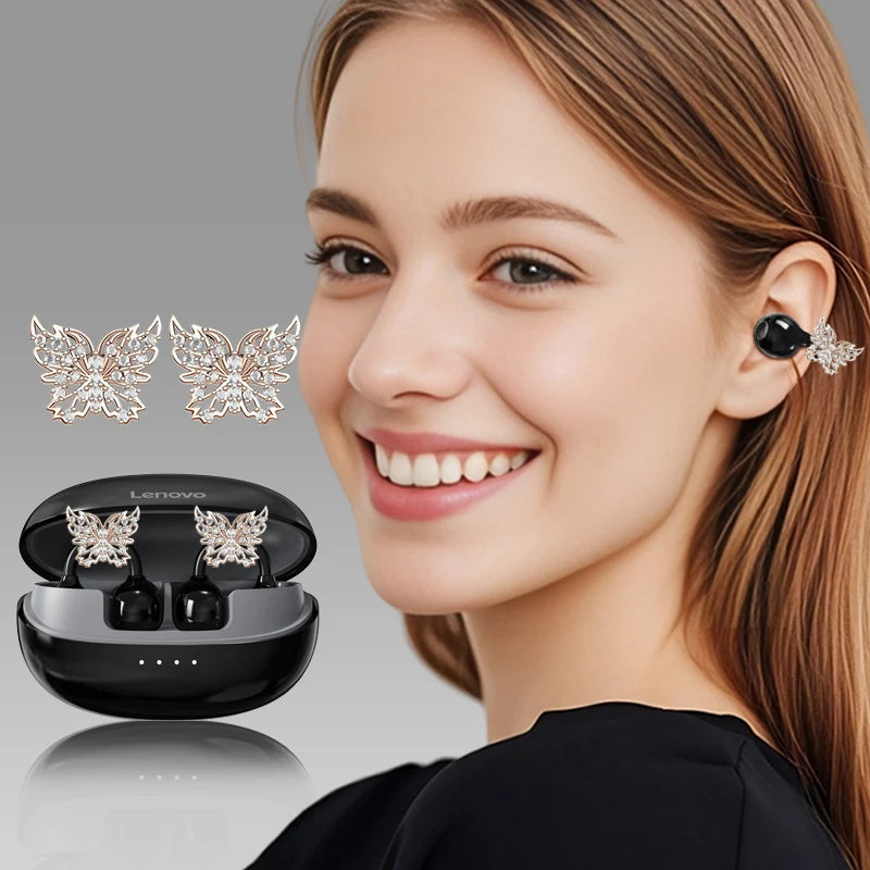 Lenovo LK6 Wireless Bluetooth 5.4 Clip-On Earphones with HD Audio & Noise Reduction