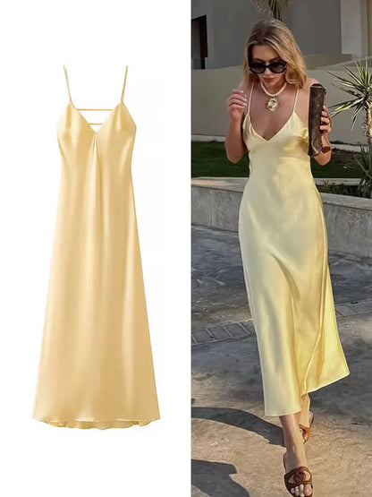 Yellow Stain Sleeveless Loose Fit Dress