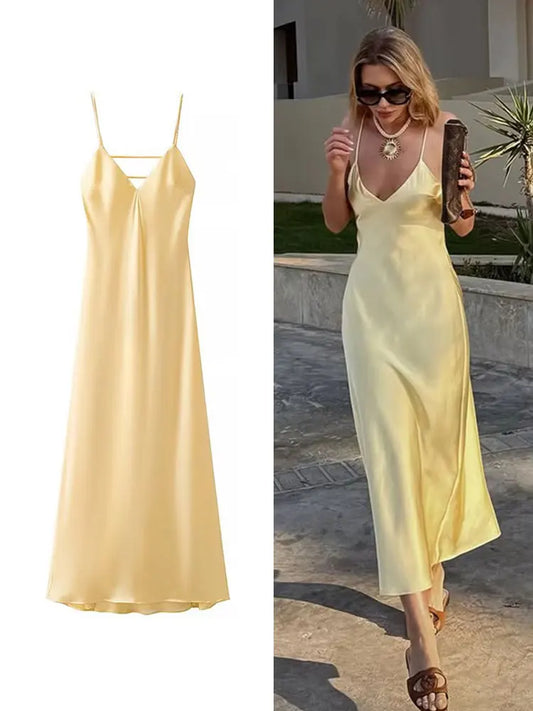 Yellow Stain Sleeveless Loose Fit Dress
