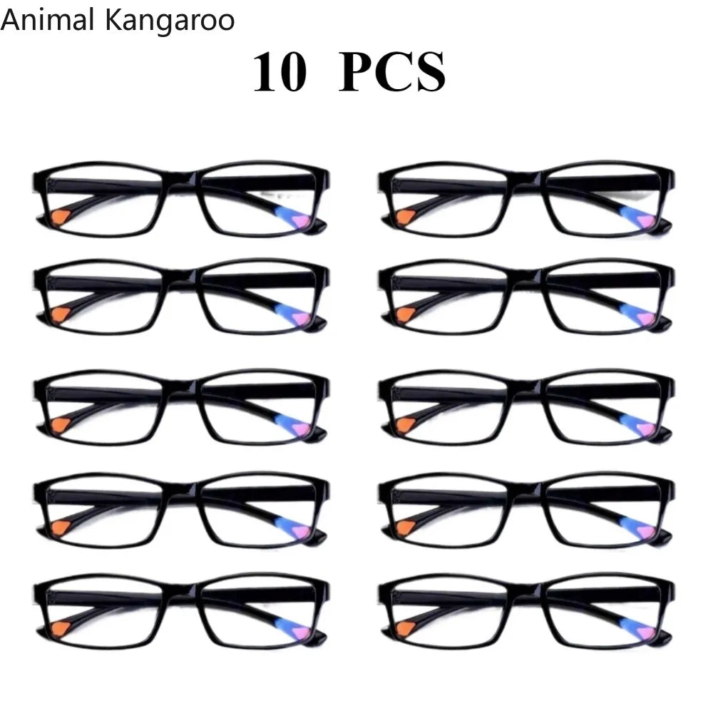 10-Pack Unisex Ultra-Light Anti-Blue Light Reading Glasses – Rectangle Frame Readers (+1.0 to +4.0)