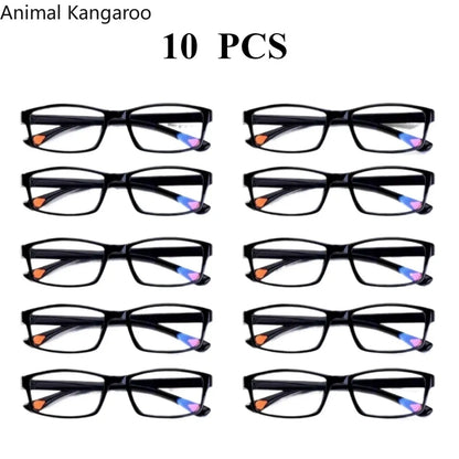 10-Pack Unisex Ultra-Light Anti-Blue Light Reading Glasses – Rectangle Frame Readers (+1.0 to +4.0)