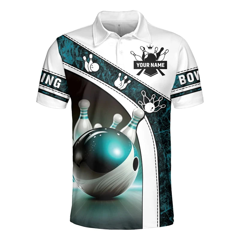 Men's Custom Name Cosmic Bowling Graphic Polo Shirt