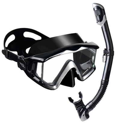 Adult Panoramic 3-Window Tempered Glass Diving & Snorkel Mask Set