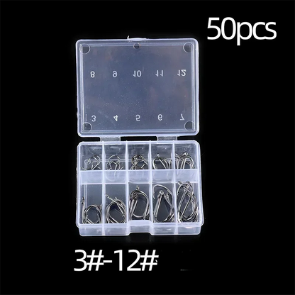Carbon Steel Barbed Circle Fishing Hooks Set (Sizes 3#–12#)