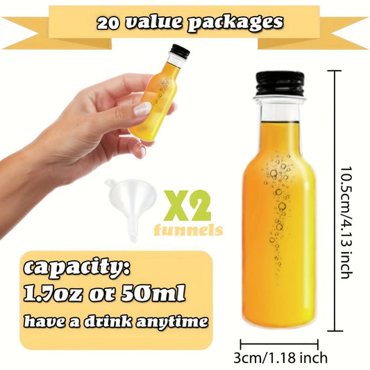 20 Mini 1.7oz Wine Bottles with Caps & 2 Funnels
