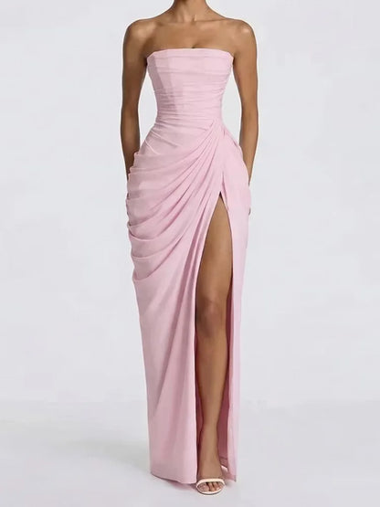 Women's Elegant Strapless Pleated Evening Gown