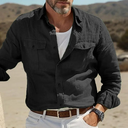 Cotton Linen Solid Color Basic Style Shirt