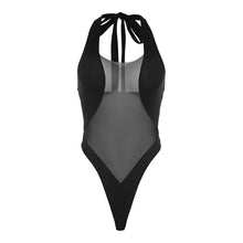 Black Neck Hanging Transparent Slim Fit One-piece Swimsuit