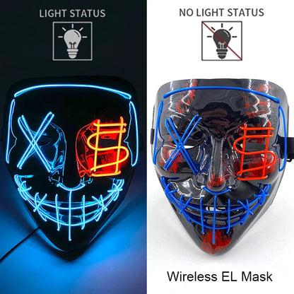 LED Light-Up Neon Wire Purge Mask – 3-Mode Halloween Horror Cosplay Mask for Adults
