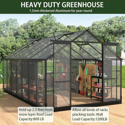 8x16Ft Polycarbonate Greenhouses with 4 Adjustable Roof Vents