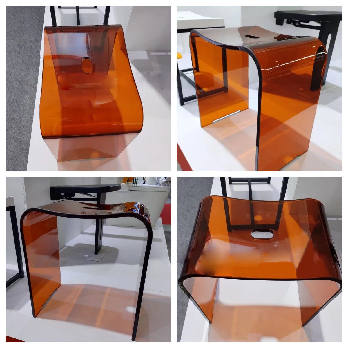 Curved Transparent Resin Shower Stool & Luxury Bathroom Accent Chair