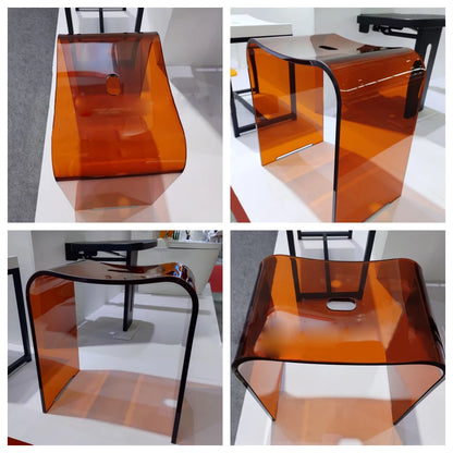 Curved Transparent Resin Shower Stool & Luxury Bathroom Accent Chair