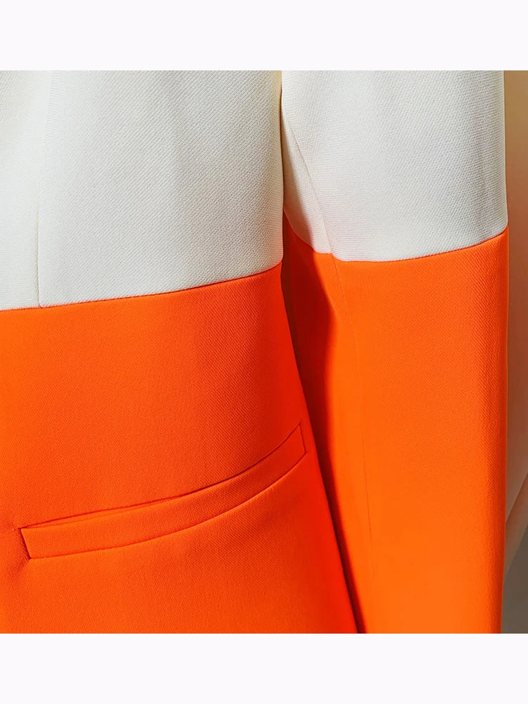 Women’s Color Block Single-Button Blazer & Flare Pants Suit Set – High Street Designer 2PC Outfit