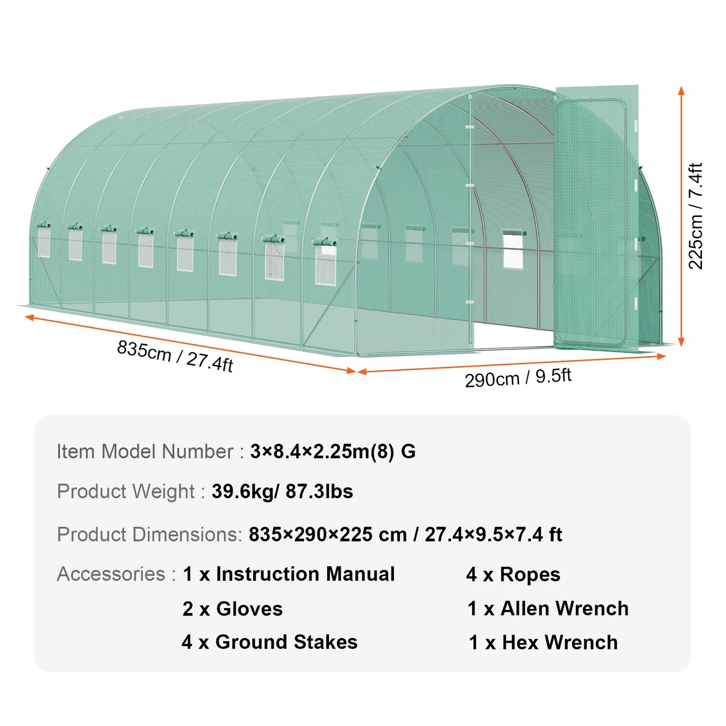 SucceBuy Walk-in Tunnel Greenhouse with Galvanized Steel Frame & Swing Door