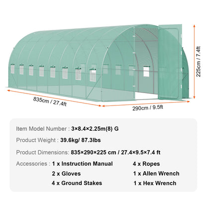SucceBuy Walk-in Tunnel Greenhouse with Galvanized Steel Frame & Swing Door