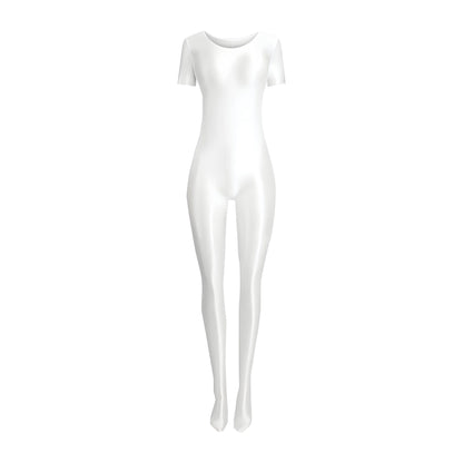 Women's Silky Shine Short-Sleeve Footed Unitard & Dance Catsuit