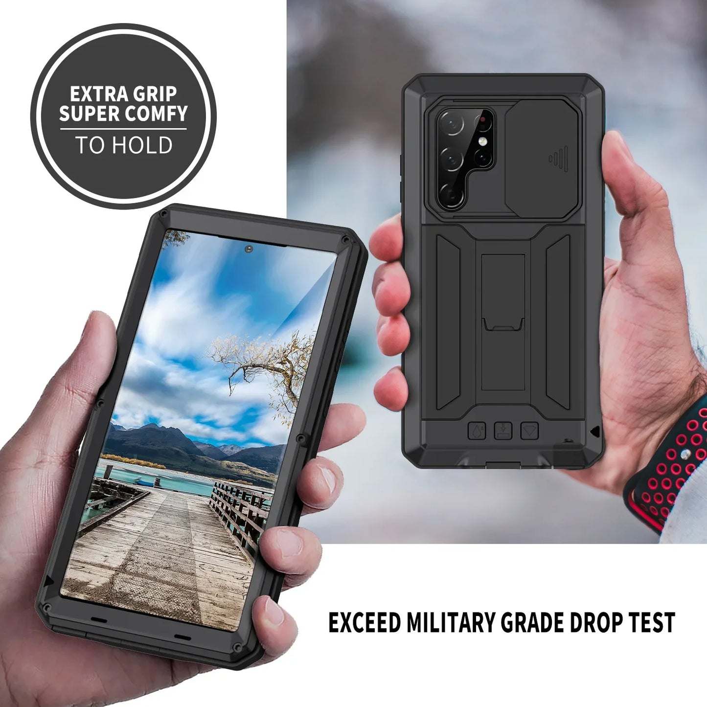 Military Grade Rugged Case for Samsung Galaxy S Series with Kickstand & Camera Cover