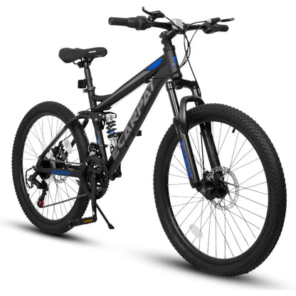 Ecarpat Full Front Suspension Mountain Bike with 21 Speed Steel Frame and Dual Disc Brakes