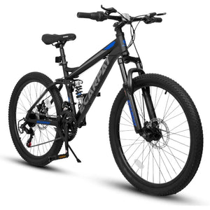 Ecarpat Full Front Suspension Mountain Bike with 21 Speed Steel Frame and Dual Disc Brakes