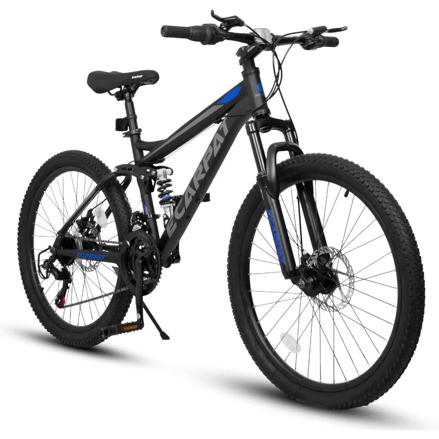Ecarpat Full Front Suspension Mountain Bike with 21 Speed Steel Frame and Dual Disc Brakes