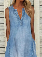 Double Pocket Thin Denim Sleeveless Dress