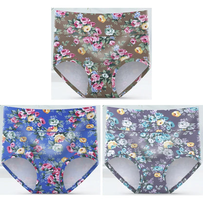 3-Pack Women's Floral Print High-Waisted Briefs - Plus Size Breathable Cotton Panties