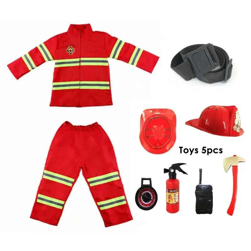 Kids Firefighter Cosplay Costume & Toy Accessories Set