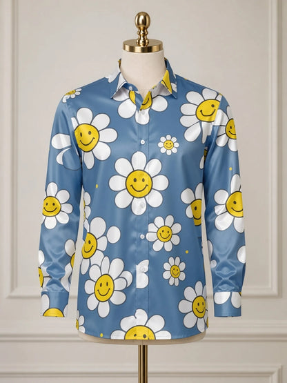 Men's Trendy Satin Long Sleeve Button Down Dress Shirt
