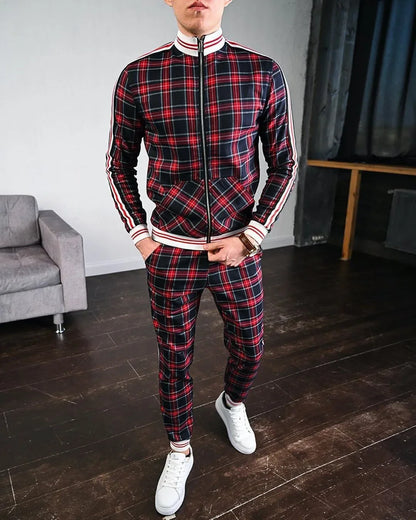 2-pce Checkered Sports Shirt & Jogging Clothes