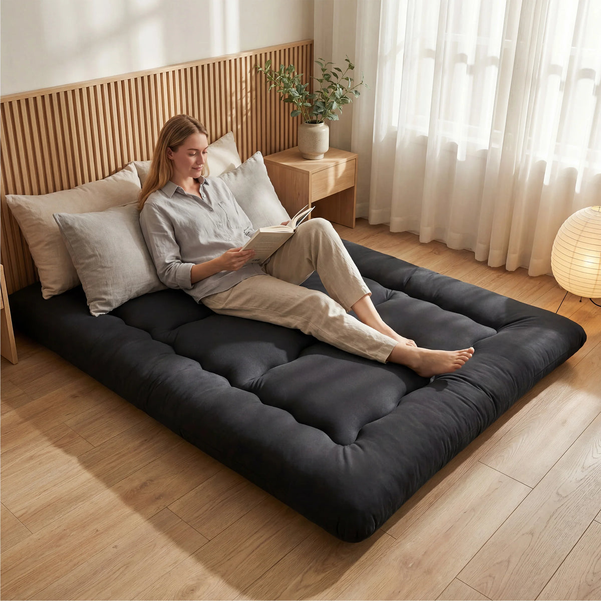 MCQ 4 Inch Japanese Floor Futon Mattress with Removable Washable Cover