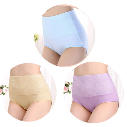 3Pcs Cotton High Waist Abdominal Briefs