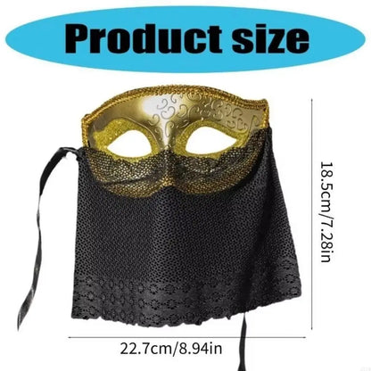 Retro Venetian Half-Face Mask with Veil for Masquerade & Costumes