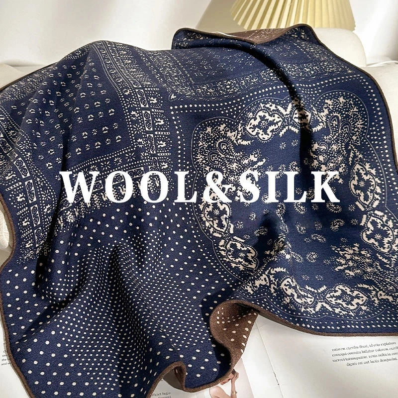 Women's Luxury Silk & Wool Blend Paisley Square Scarf