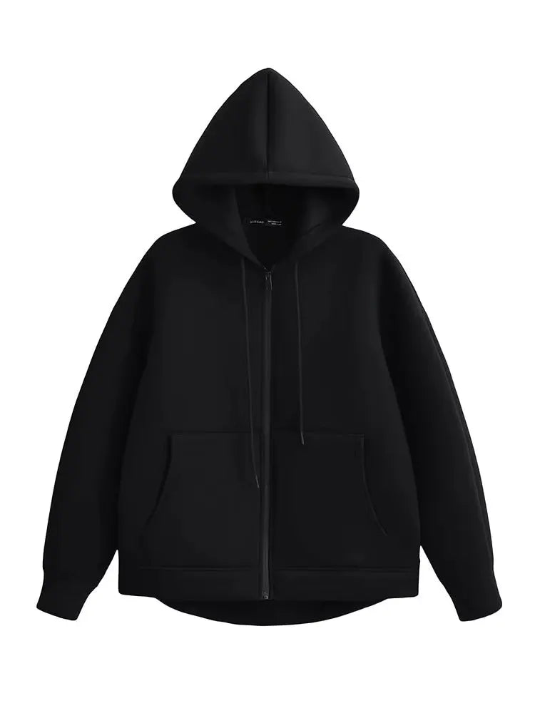 Women's Casual Loose Hooded Zip-Up Jacket with Big Pockets