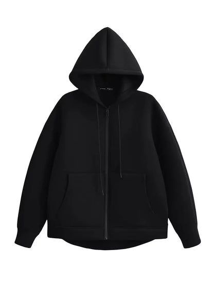 Women's Casual Loose Hooded Zip-Up Jacket with Big Pockets
