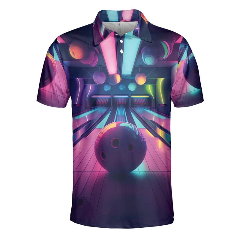 Men's Custom Name Cosmic Bowling Graphic Polo Shirt