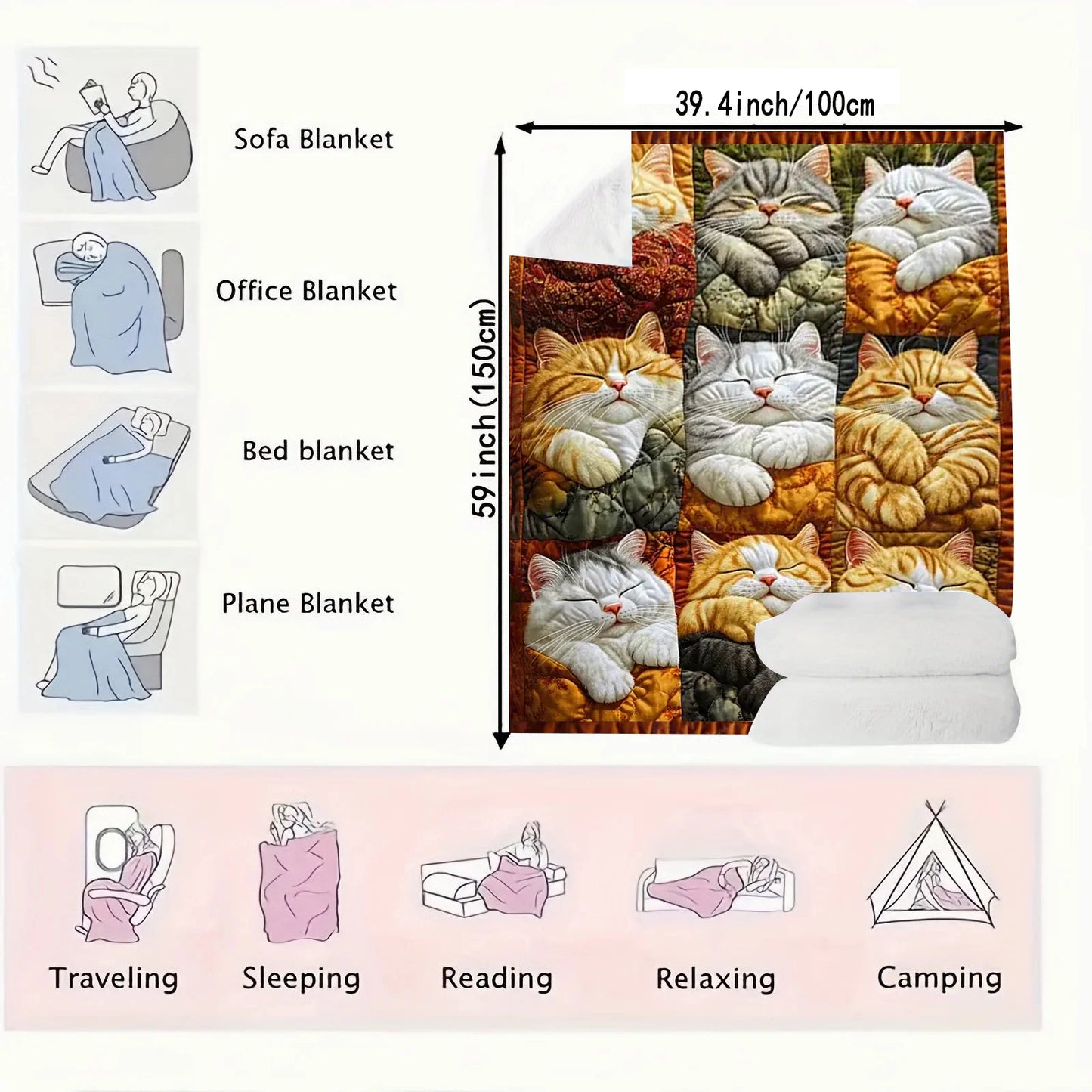 Cute Cat Print Blanket