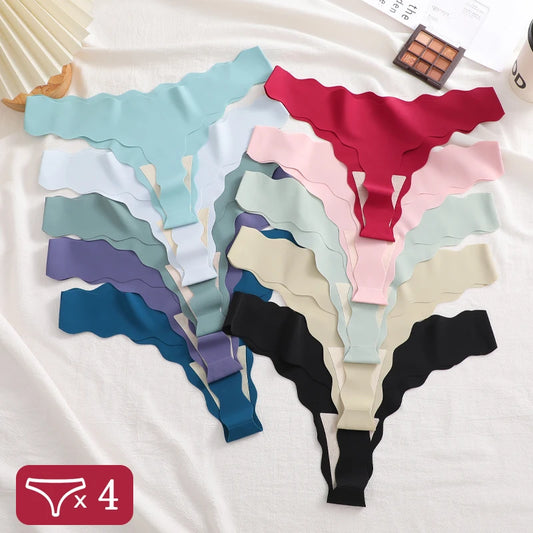 4Pcs Low-Waist Wave Edge Thongs