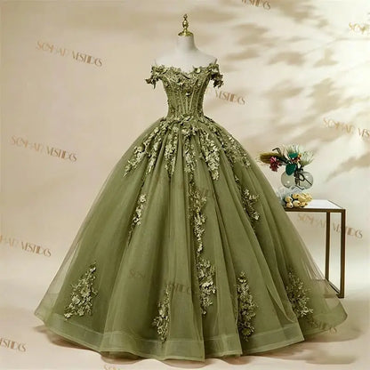Off-The-Shoulder Floral Applique Quinceañera Ball Gown