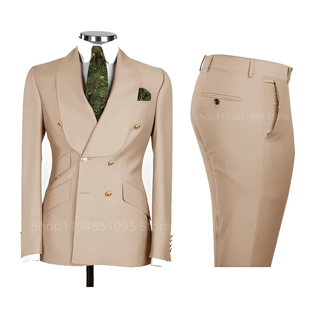 Men's Formal Double-Breasted Business & Wedding Suit Set