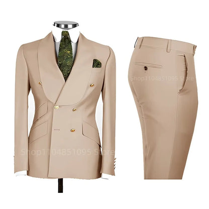 Men's Formal Double-Breasted Business & Wedding Suit Set
