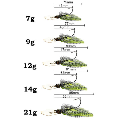 Chatter Weedless Metal Blade Rubber Jig Head Spinner Bait Lures Kit